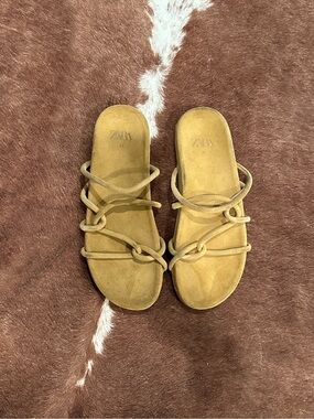 Zara Tan Strappy Slide Sandals